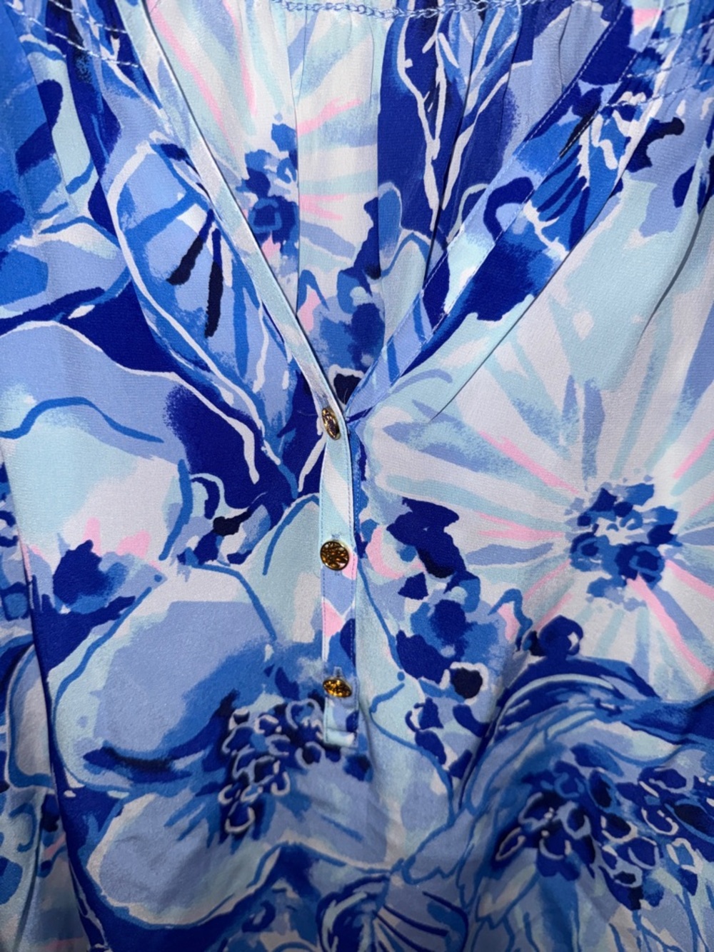 Lilly Pulitzer Elsa Blue Floral Peasant Blouse - silk - XL - Picture 4 of 7